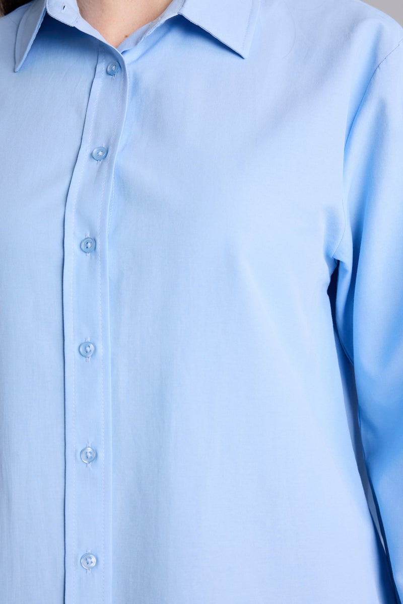 DeFacto Blue Woman Regular Fit Poplin Long Sleeve Tunic Casual - Image 4